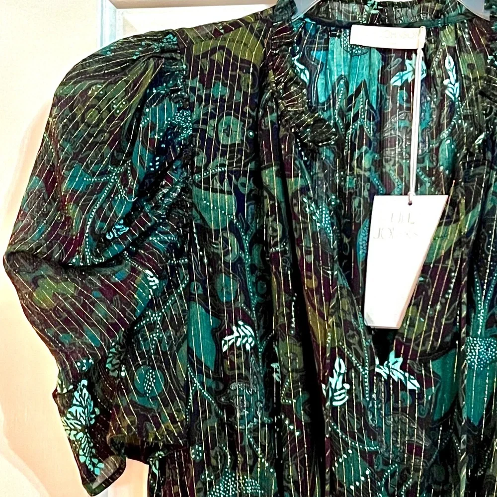 🌺🎉HP🎉🌺 NWT Ulla Johnson Ada Chiffon Mini Dress Rainforest - Picture 11 of 16